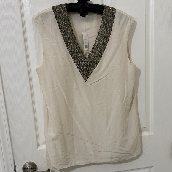 Theory Ivory Sleeveless Top with Metallic Trim - Picture 1 of 5